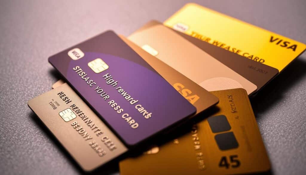 A meticulously curated collection of high-reward credit cards, captured in a sleek and modern composition. Vibrant, high-contrast lighting illuminates the cards, emphasizing their premium metal finishes and bold, iconic designs. The cards are arranged in a dynamic, overlapping pattern, creating a sense of depth and visual interest. The background features a subtle, textured gradient, lending an air of sophistication and exclusivity. This image conveys the allure and exceptional value proposition of the most rewarding credit card options available to savvy consumers.